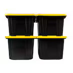 27 Gal. Tough Storage Tote in Black with Yellow Lid (4-Pack)